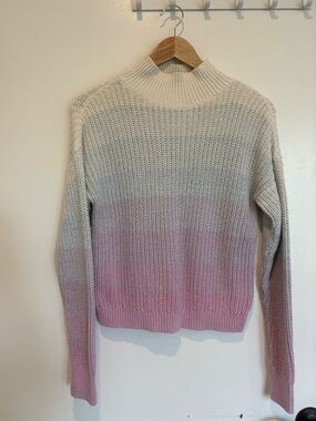Lauren Conrad Women's XS Cream to Pink Ombre 100% Cotton Knit Mock Neck Sweater